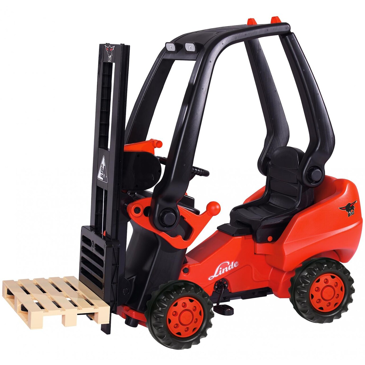 BIG: Linde Forklift Pedal Ride-On - Warehouse & Farm Toy Vehicle, Adjustable Seat, Lifting Pallet Gear, 394 Series, Outdoor Play, 110lb Cap, Kids 3+